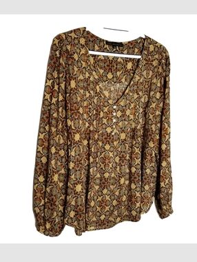 Jane + Delancey Shirt Women’s Large Floral Gold Sparkle Babydoll Top Long Sleeve